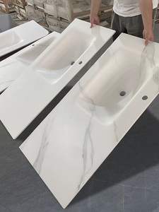 Lavabo Moderno de Placa de <span class=keywords><strong>Roca</strong></span> con Curvatura Integrada, 15 mm de Grosor, Antiincrustante, Personalizable, con Instalación sobre Encimera - Product Image 2