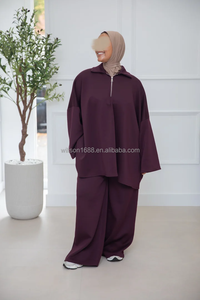 Custom Winter Co Ord busto tasche con cerniera modesto elegante Casual traspirante 2 pezzi maglione Set <span class=keywords><strong>abbigliamento</strong></span> islamico all'ingrosso - Product Image 2