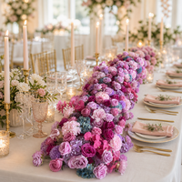 Chemin de table en fleurs artificielles J-FR040 pour décoration de mariage, chemin de table en fleurs de soie, chemin de table en fausses fleurs, chemin de table floral pour allée de mariage