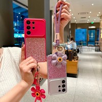 Étui de téléphone de luxe tendance à sequins losanges et paillettes avec cordon tournesol pour Samsung S22 S23 S24 S25 S26 Ultra A57 A56 A36 A07
