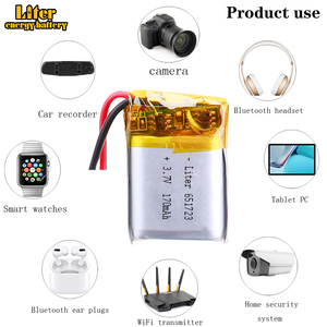 Batería recargable de polímero de litio de 3.7V <span class=keywords><strong>170mAh</strong></span> 651723 para localizador de coche, altavoz y dispositivos inteligentes portátiles - Product Image 5