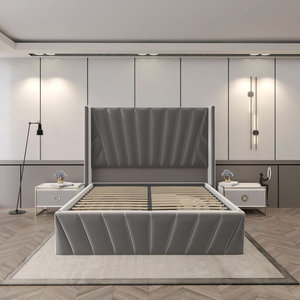 Kainice PU da cao đầu giường nền tảng cơ sở giường wingback thủy lực khí nâng gỗ đá đen Hệ thống lưu trữ khung giường - Product Image 6