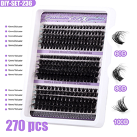 Kit d'extensions de cils en grappe 3D en gros, extensions de cils DIY segmentées, courbures mixtes C CC D DD, en soie, en vrac, marque privée