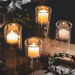 New Product Explosion Stock Clear Cylinder Candles Double Wall Wholesale Price Glass Jar Candle Holder for Wedding Kerzenglas