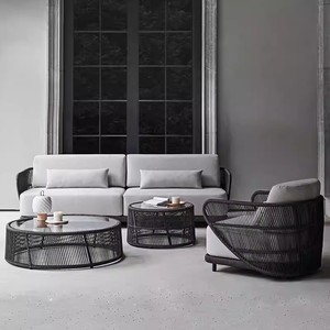 Ensemble <span class=keywords><strong>de</strong></span> canapés en rotin <span class=keywords><strong>de</strong></span> style nordique <span class=keywords><strong>de</strong></span> luxe, combinaison <span class=keywords><strong>de</strong></span> meubles <span class=keywords><strong>de</strong></span> patio modernes pour les jardins <span class=keywords><strong>de</strong></span> villas, les terrasses extérieures, les appartements côtiers - Product Image 1