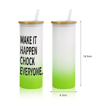 Botol Air Kaca Gradasi Topjlh RTS 18oz dengan Tutup Bambu Berwarna dan Sedotan, Kosong untuk Sublimasi, Grosir, Kustom, Perlengkapan Minuman