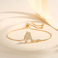 Bracelet QIUHAN plaqué or 18 carats avec zircon, fermoir à perles réglable, chaîne en boîte, cadeau pour femme, bracelet personnalisé avec lettre A-Z