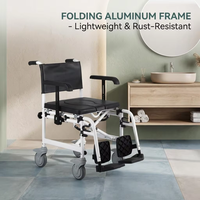 Chaise de toilette pliante élargie en aluminium RAFU RF4212A avec poignée en C, roulettes à frein de 5 pouces, accoudoirs réglables KS et cadre thermolaqué