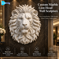 Sculpture murale de tête de lion en marbre de luxe, sculptée à la main, décoration en pierre, sur mesure pour l'intérieur de villa, hall d'hôtel, galerie, entrée de hall