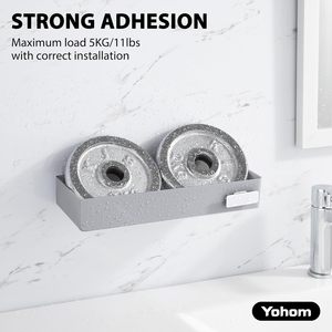 YOHOM moderno gris baño Caddy organizador adhesivo pared azulejo Stick <span class=keywords><strong>ducha</strong></span> Caddy estante flotante plástico champú titular esquina - Product Image 5