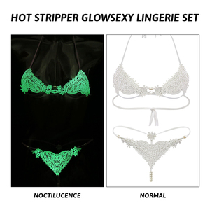 Luxury Light up Nightclub Stripper Women Set Hot Sale Glow <strong>Lingeries</strong> Sexy Hot Transparent <strong>White</strong> <strong>Lingerie</strong> Two Piece Sets - Product Image 4