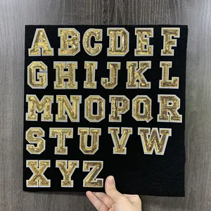 Paetê 4.9cm ouro lantejoulas letras A-Z paetê personalizado bordado varsidade ouro lantejoulas ferro em inglês alfabeto patches