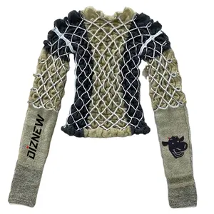 DIZNEWあなた自身のロゴパッチワークプリーツカシミヤセーターで高品質のy2kスタイルの女性用セーターをカスタマイズ2023
