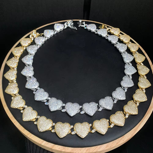 Preço de Fábrica: Colar Feminino de Corrente Tennis em Latão com Zircônia Cúbica em Formato de Coração Cravejado, Joia de Moda Romântica para Presente Diário - Product Image 3