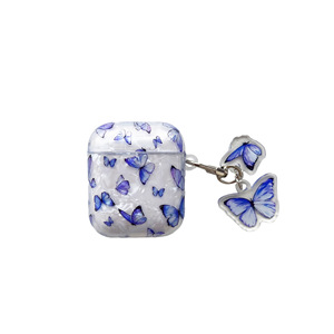 Étui antichoc avec motif nacre irisé et imprimé <span class=keywords><strong>papillon</strong></span> bleu dégradé, compatible avec <span class=keywords><strong>AirPods</strong></span> 2, 3, 4 - Product Image 5