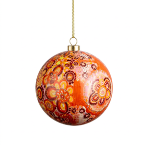 Adorno Navideño de Papel Maché Hecho a Mano por G.M.DEHQANI SONS, Diseño Floral Pintado a Mano en Color Naranja, Decoración Colgante para Árbol - Product Image 1