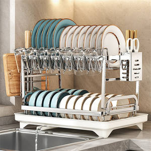 ชั้นวางจานในครัวทันสมัยพร้อมถาดขนาดใหญ่ แห้งเร็วอเนกประสงค์ ชั้นวางของบนเคาน์เตอร์อ่างล้างจาน ดีไซน์ทรงสี่เหลี่ยม - Product Image 1