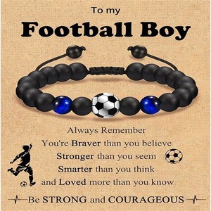 <span class=keywords><strong>Bracciale</strong></span> e Braccialetti con Charm in Pelle Artificiale Nera Opaca e Perline, Unisex, Regalo Sportivo - Product Image 1