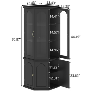 <b>Corner</b> Bar Cabinet with LED Lights, Tall Modern Wine Tempered Glass Door & Adjustable Shelves, - Product Image 5