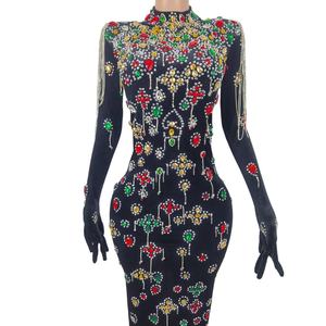 Elegante terciopelo diamante cumpleaños boda invitado vestido largo señoras borla noche Club fiesta vestido de talla grande mujeres vestido de noche de Graduación - Product Image 4