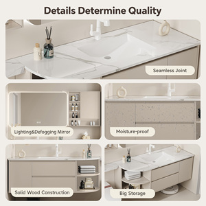 Conjunto de Muebles de Baño con Múltiples Funciones, Mueble Flotante con Lavabo Integrado, Espejo y Gabinete para Inodoro - Product Image 5