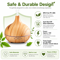 Diffuseur d'huiles essentielles ultrasonique 550 ml en bois, humidificateur d'aromathérapie, LED 7 couleurs, arrêt automatique, 3 minuteurs, brume froide