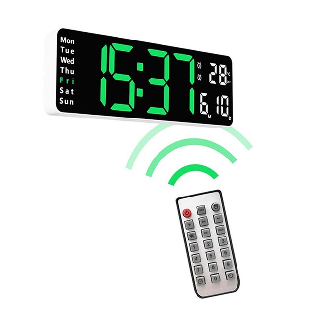 Digital Wall Clock Large Display with Remote Control Week Date Temperature Display Led Alarm Clocks and Timer DST Digital Clock