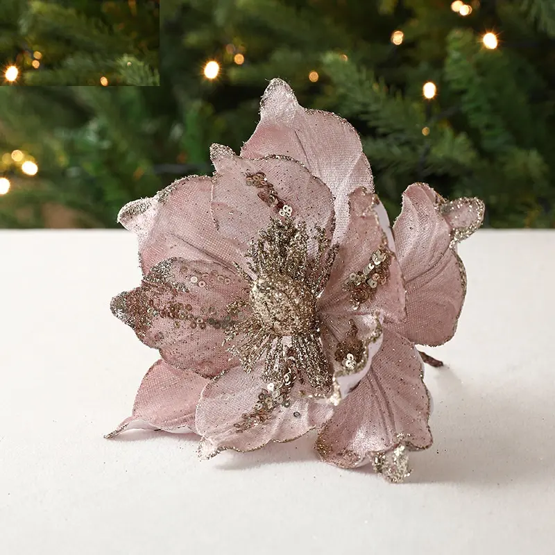 Poinsettia Ornamenten Kunstmatige Grote Glitter Kerstbloemen Voor Kerstboom Decoraties Kerstboom Nieuwjaar Bruiloft