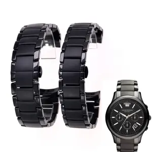 Pulsera de lujo de alta calidad para reloj, banda de cerámica negra mate de 22mm y 24mm para reloj AR1451 AR1452