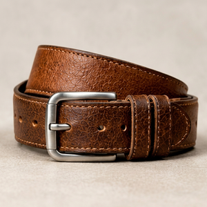 Ceinture en cuir véritable noire unie avec boucle ardillon rectangulaire en cuivre, formelle et durable pour homme - Product Image 1