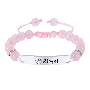 Bracelets pour enfants en acier inoxydable cristal rose naturel pierre turquoise plaque à la mode lettrage bracelets pour bébés à la mode - Product Image 6