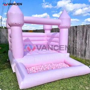 Commercial 10x8ft White Castle Jumping House With Pit Pink Inflatable Bouncy House Kids Moonwalk White Bounce House For Party