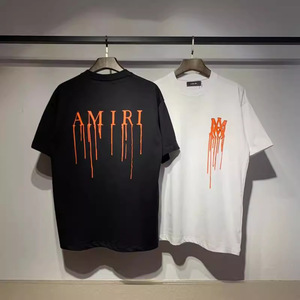 T-shirt à manches courtes unisexe style urbain américain, imprimé vintage avec lettres graffiti effet peinture fluide et motifs étoilés, anti-humidité - Product Image 3