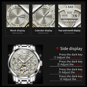 Montre Homme Automatique Squelette de Luxe OLEVS 6668, Mouvement de Marque Supérieure, Cadran Romain, Calendrier, Étanche, pour Hommes d'Affaires - Product Image 2