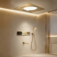Ensemble de douche thermostatique de luxe en laiton doré avec affichage LED, 4 fonctions, douche cascade murale pour villa et hôtel
