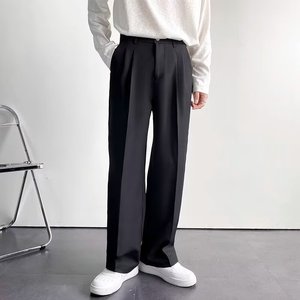 IStapromo Gifts Men's Premium Black Loose Straight Wide Leg Long <b>Pants</b> in Casual Suit Style - Product Image 2