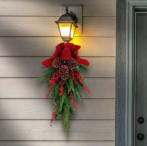Guirnalda Navideña Artificial Personalizada en Forma de Lágrima con Lazo, Bayas Rojas y Piñas para Decoración de Puerta Principal, Pared y Ventana - Product Image 5