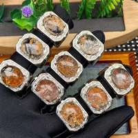 Anneaux en quartz de jardin arc-en-ciel transparent en gros, pierres ovales de haute qualité, anneaux en cristal de quartz fantôme, pierres précieuses de guérison pour hommes