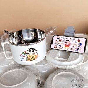 Bol à nouilles instantanées en acier inoxydable avec couvercle, 15-18 cm, design cartoon, compatible micro-ondes, pour étudiants - Product Image 5