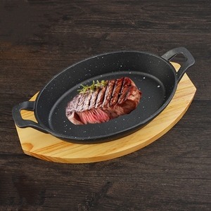 <span class=keywords><strong>Plat</strong></span> <span class=keywords><strong>à</strong></span> <span class=keywords><strong>gratin</strong></span> ovale en fonte avec base en bois gusseisen servierpfanner plancha de hierro fundido - Product Image 6