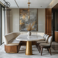Canapé en velours avec table ronde en marbre en forme de L pour hôtel moderne, table et chaises de café, restaurant, mobilier de stand