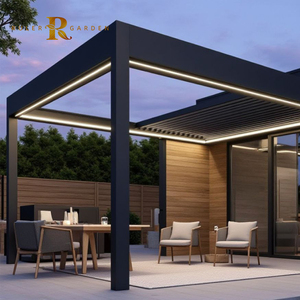 Gazebo <span class=keywords><strong>de</strong></span> <span class=keywords><strong>jardin</strong></span> avec <span class=keywords><strong>porte</strong></span> coulissante en verre Pergola à toit rétractable électrique et coupe-vent motorisée <span class=keywords><strong>pour</strong></span> l'extérieur en aluminium - Product Image 1