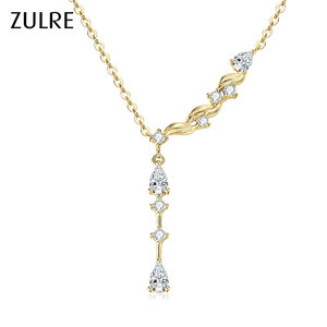 Großhandel Anhänger-Halsketten 14K Goldfilled Birnenförmiger Trendiger Moissanit Asymmetrisches Design Wellen-Statement-Halskette Geschenk Feiner Schmuck - Product Image 1