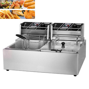 Cuisses <span class=keywords><strong>de</strong></span> <span class=keywords><strong>poulet</strong></span> frites en acier inoxydable commercial <span class=keywords><strong>de</strong></span> haute qualité frites bâtonnets <span class=keywords><strong>de</strong></span> crevettes frites friteuse avec 2 réservoirs 2 paniers - Product Image 2