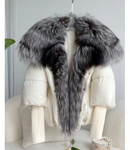 White+Silver fox fur collar