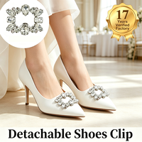 Clips de chaussures détachables en strass en forme de cœur carré, décorations de talons pour mariée et mariage