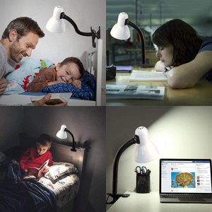 Charleston modello bianco lampada da tavolo E27 Clip Design moderno europeo ombra nera in ferro corpo LED per camera da letto soggiorno AC - Product Image 6