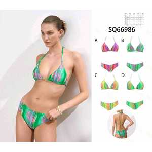 Costume da bagno floreale da donna due pezzi, bikini estivo da spiaggia con top a fascia e slip a vita alta con laccetti laterali, taglie S-XL, all'ingrosso SQ66986 - Product Image 1
