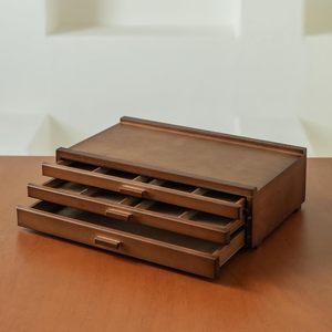 Wooden Office Organizer With Three <b>Drawers</b> Large Capacity Solid Wood Desktop <b>Storage</b> <b>Box</b> Rectangle Shape Standing Type - Product Image 1