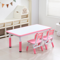 Ensemble Table et Chaises pour Enfants à Hauteur Réglable, Table et Chaises en Plastique pour Tout-petits avec Dessus à Graffitis